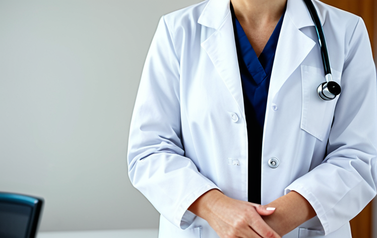 르완다 비자 발급 정보 - "A professional female doctor in a clean, modern hospital office, wearing a modest lab coat and stet...