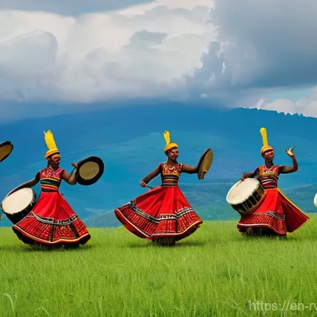 르완다의 전통 문화 체험 - **A Vibrant Intore Dance Performance in Rwanda**
    Generate an image depicting a dynamic Intore da...