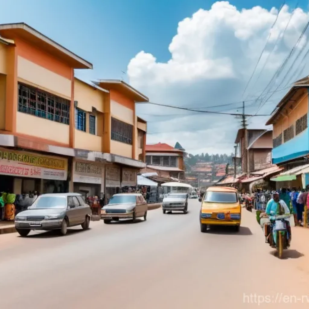 르완다 주요 수입품 - **Prompt:** A vibrant, bustling street scene in Kigali, Rwanda, at midday. The focus is on the energ...