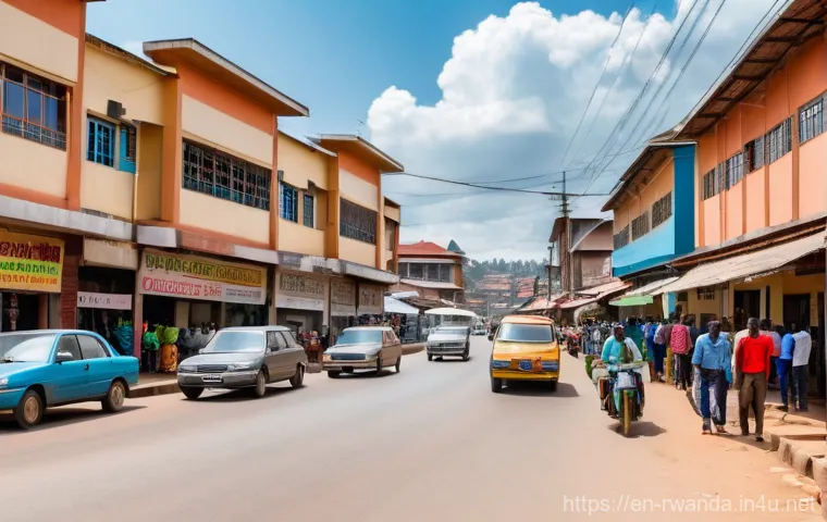 르완다 주요 수입품 - **Prompt:** A vibrant, bustling street scene in Kigali, Rwanda, at midday. The focus is on the energ...