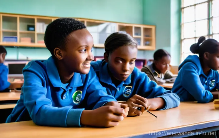 르완다 교육 정책 - **Prompt:** A group of five diverse Rwandan teachers, both male and female, in a modern training roo...