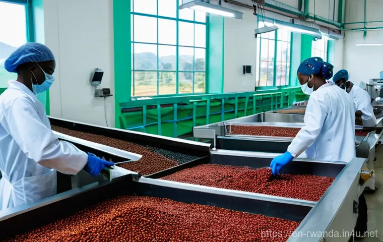 르완다 농산물 수출 - **Prompt:** A modern Rwandan greenhouse facility where diverse farmers, wearing clean, professional ...