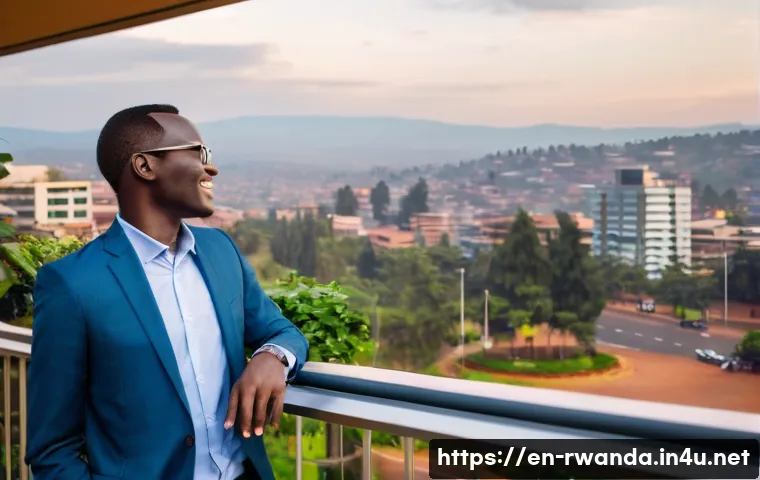 르완다의 비즈니스 허브 - **Prompt:** A bustling, futuristic cityscape of Kigali at dawn, showcasing a sleek, modern skyline w...