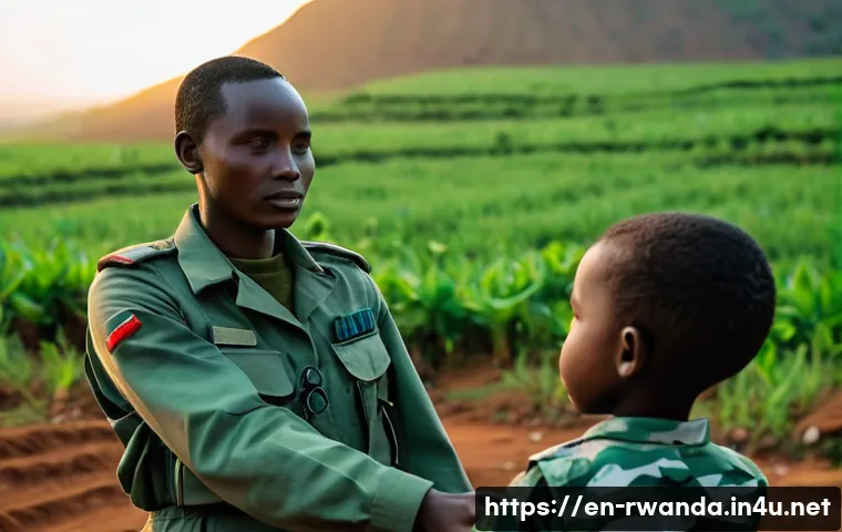 르완다와 아프리카 연합 관계 - **Prompt:** A group of Rwandan peacekeeping soldiers, diverse in gender and ethnicity, standing tall...