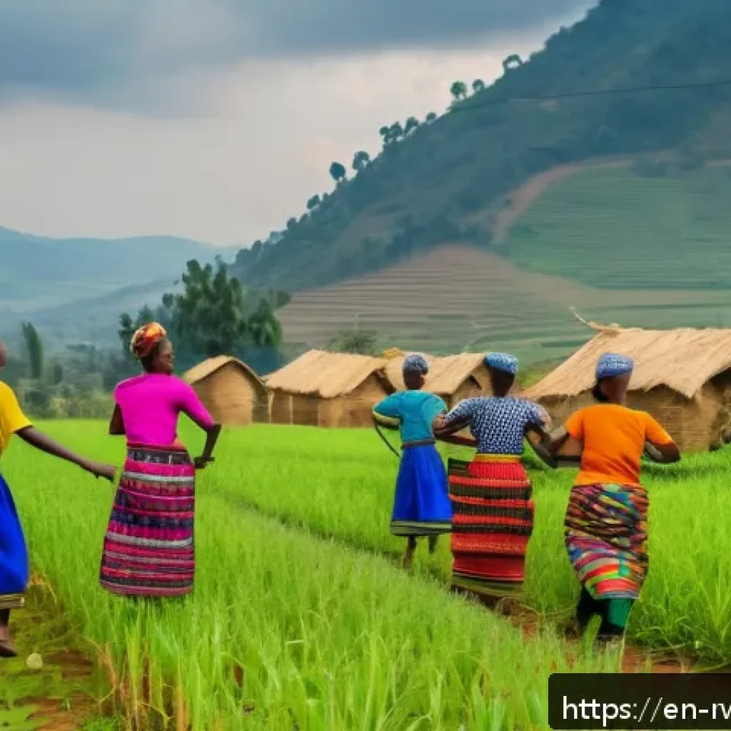 르완다 부족별 특성 - A vibrant Rwandan harvest festival scene in a rural village setting, featuring men, women, and child...