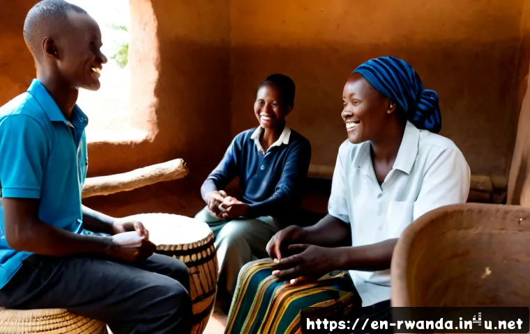 르완다 민속 음악 문화체험 클래스 - Photorealistic cultural music class in Kigali, Rwanda, an experienced local instructor demonstrating...